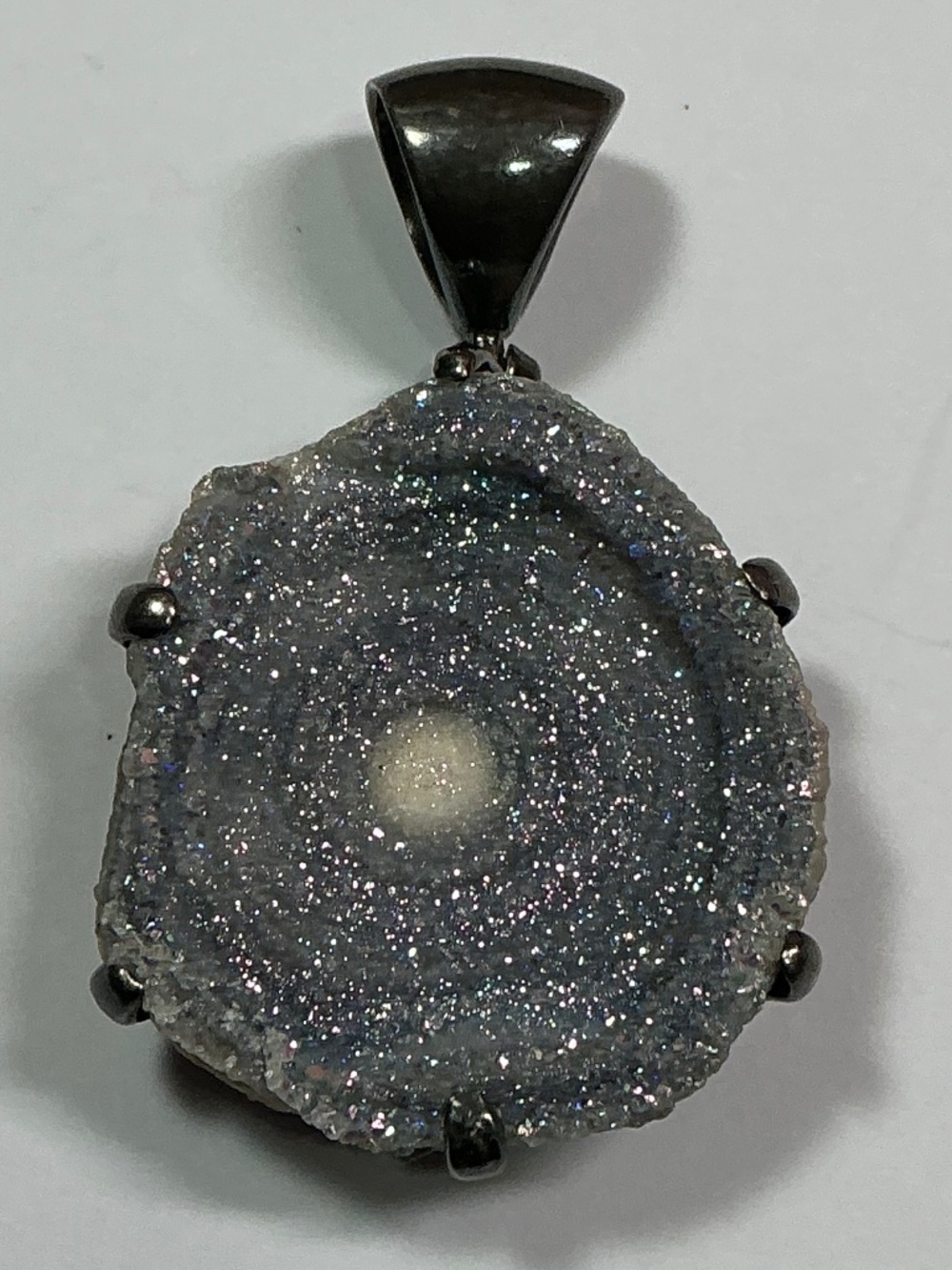 STARBORN Titanium Infused Quartz Druzy Sterling Silver Pendant. 2” long